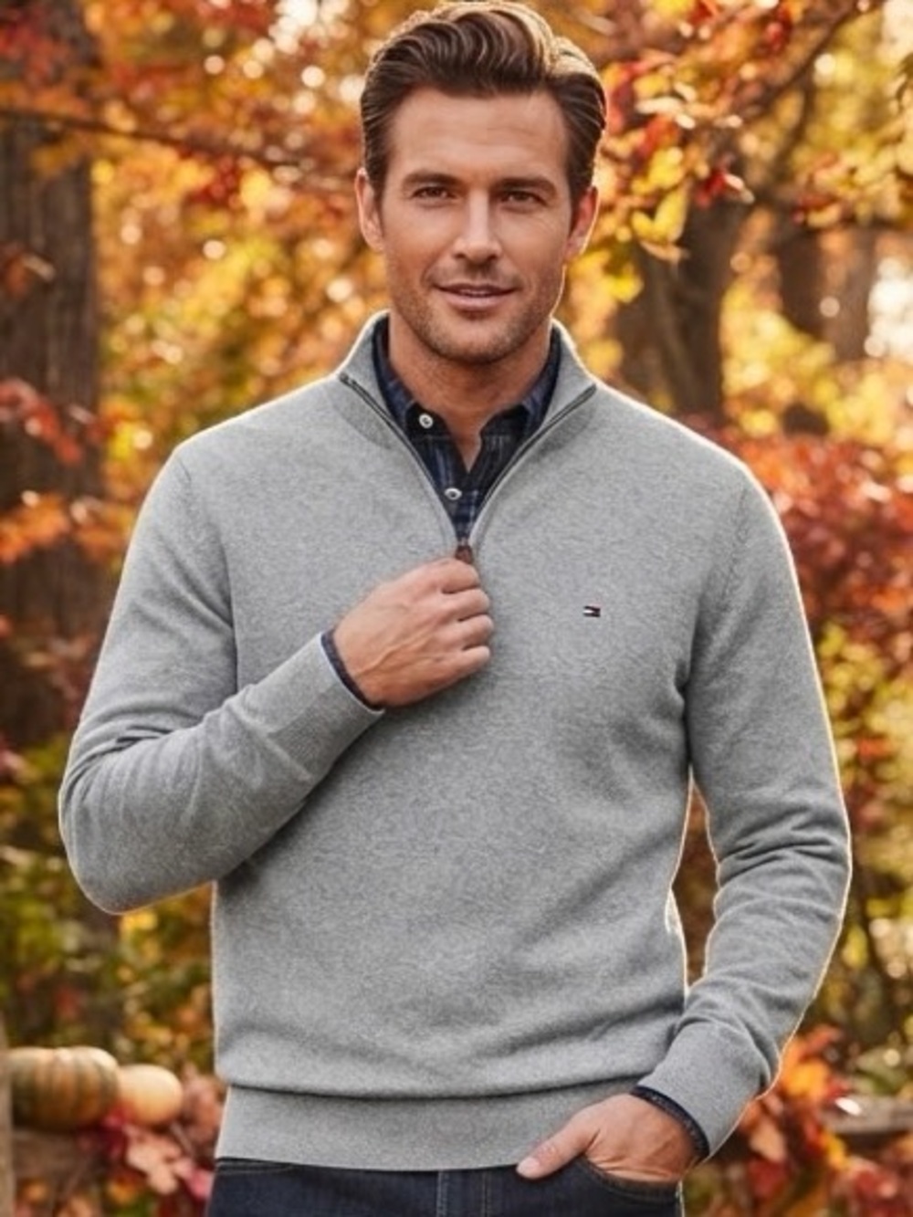 Tommy Hilfiger Men’s Light Gray Pullover with 1/4 zip Sz L - Picture 1 of 3